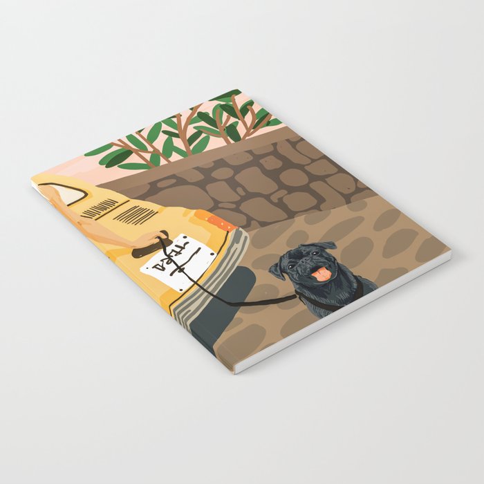 Tour, Pet Dog Walk, Italy Summer Fashion Woman, Animal Illustration, Travel Bohemian Cooper Painting Notebook Gallery Image 2
