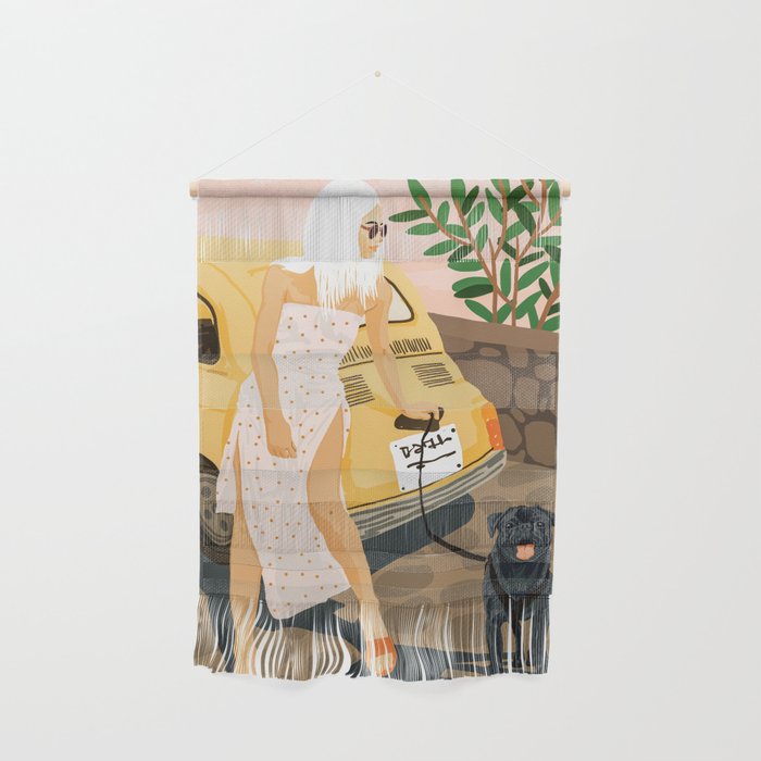 Tour, Pet Dog Walk, Italy Summer Fashion Woman, Animal Illustration, Travel Bohemian Cooper Painting Wall Hanging Gallery Image 1