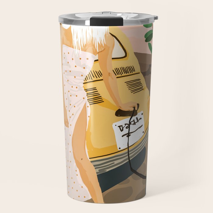 Tour, Pet Dog Walk, Italy Summer Fashion Woman, Animal Illustration, Travel Bohemian Cooper Painting Travel Mug Gallery Image 1