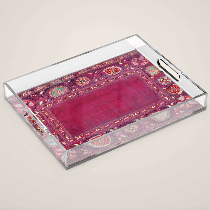 Shakhrisyabz  Southwest Uzbekistan Suzani Embroidery Print Acrylic Tray Gallery Image 1