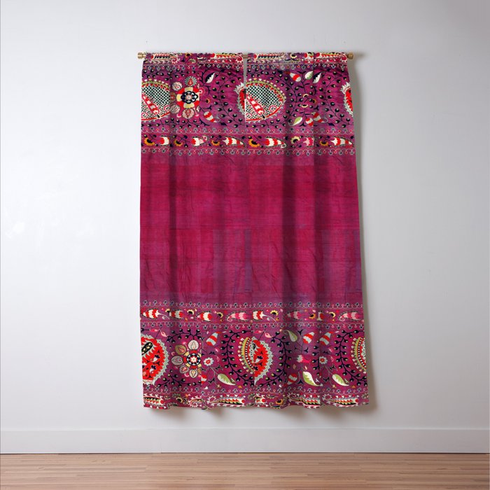 Shakhrisyabz  Southwest Uzbekistan Suzani Embroidery Print Window Curtain Gallery Image 3
