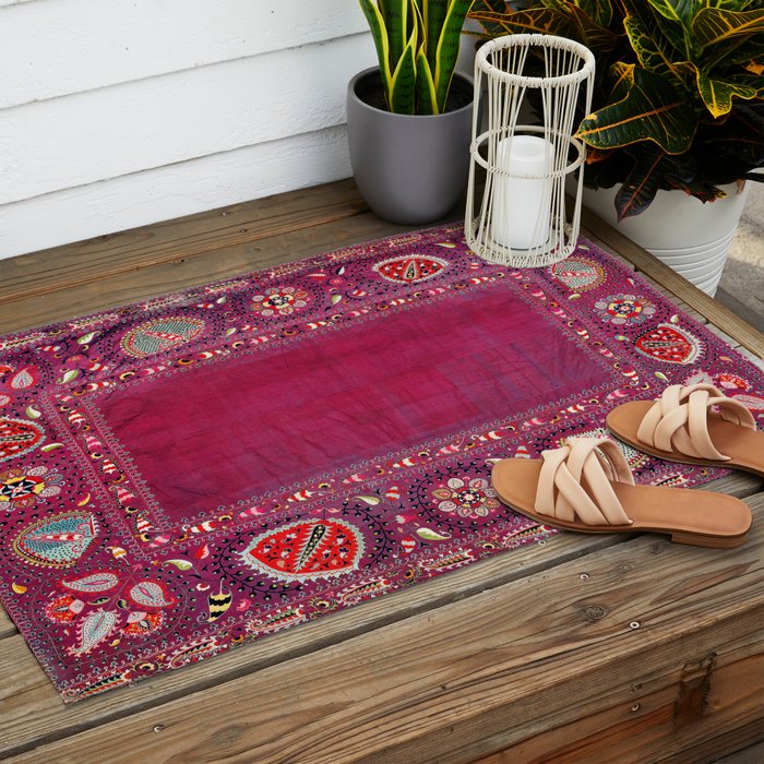 Shakhrisyabz  Southwest Uzbekistan Suzani Embroidery Print Outdoor Rug Gallery Image 2