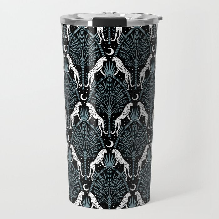Night Cheetahs - black, white, and blue Travel Mug Gallery Image 1