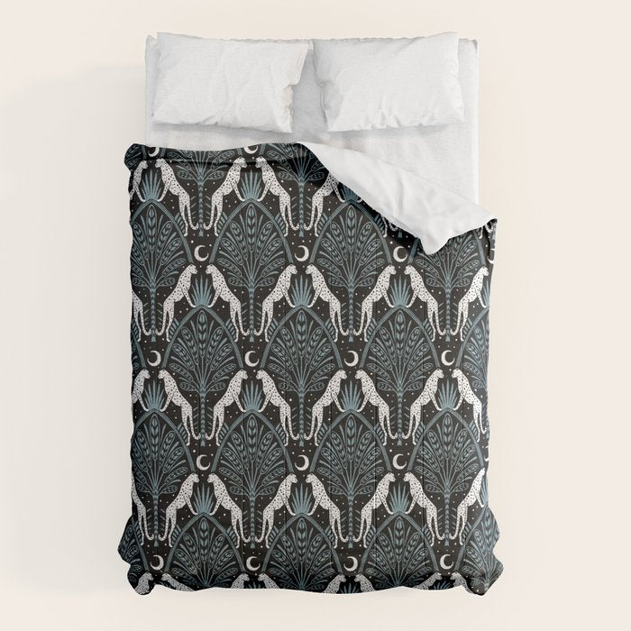 Night Cheetahs - black, white, and blue Comforter Gallery Image 1
