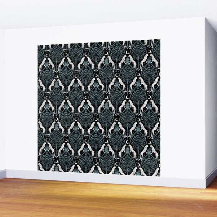 Night Cheetahs - black, white, and blue Wall Mural Gallery Image 2