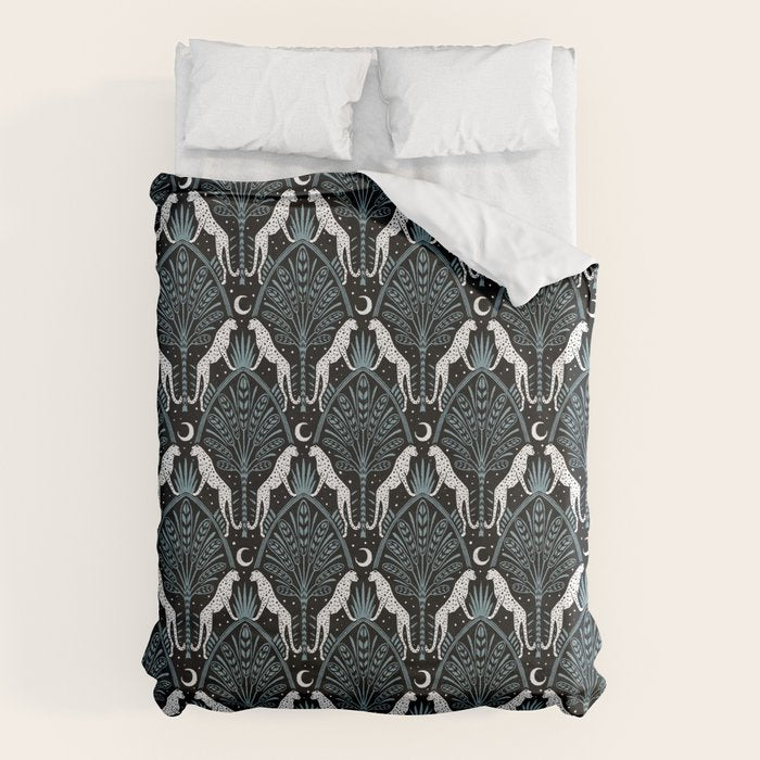 Night Cheetahs - black, white, and blue Duvet Cover Gallery Image 6