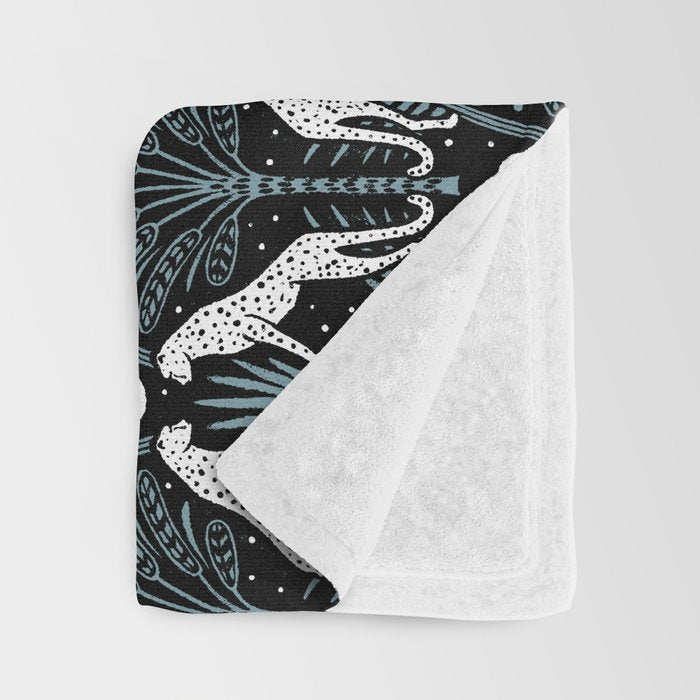 Night Cheetahs - black, white, and blue Throw Blanket Gallery Image 3
