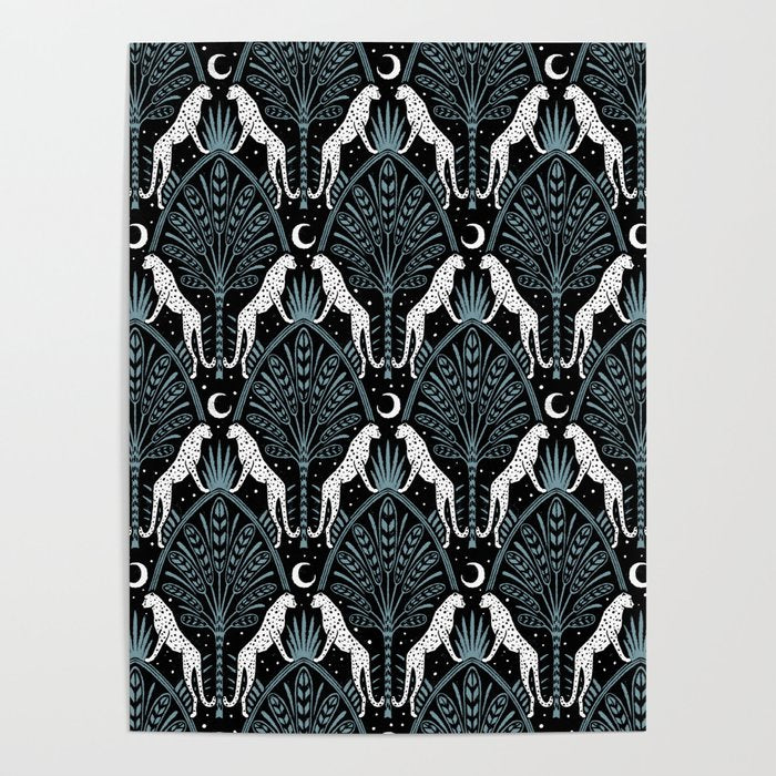 Night Cheetahs - black, white, and blue Poster Gallery Image 1