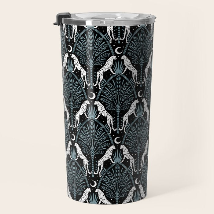 Night Cheetahs - black, white, and blue Travel Mug Gallery Image 3