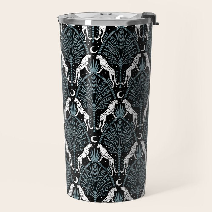 Night Cheetahs - black, white, and blue Travel Mug Gallery Image 2