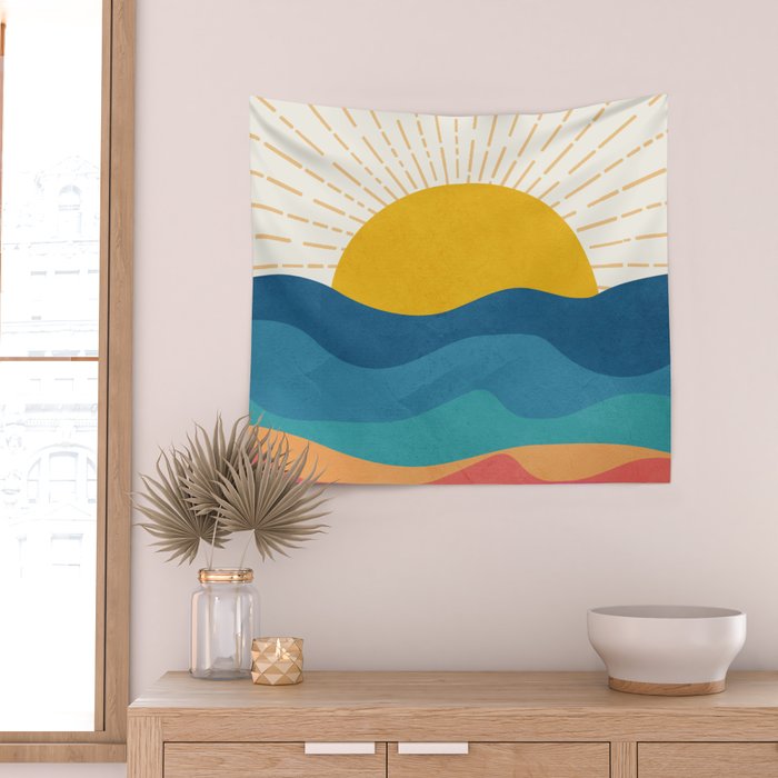 Sea Sunrise Wall Tapestry Gallery Image 2
