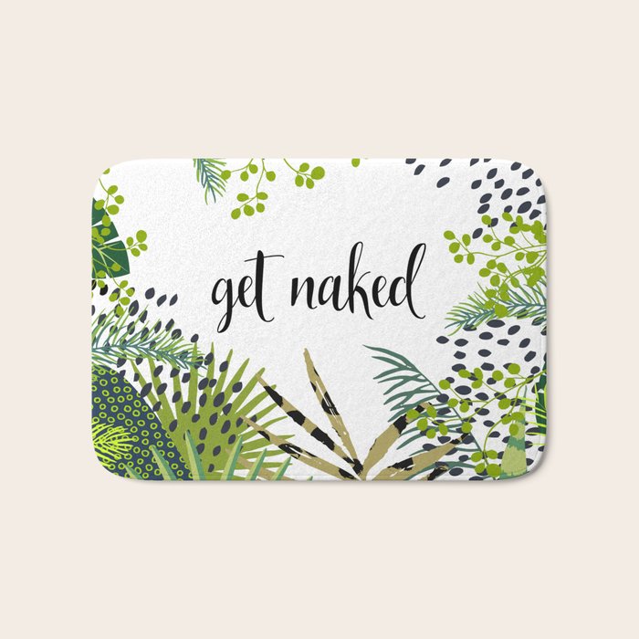 Get Naked Quote, Tropical Palm Leaf Jungle Bath Mat Gallery Image 1