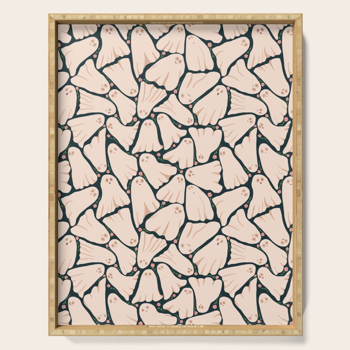 Little ghosts and flowers halloween pattern Serving Tray Gallery Image 1