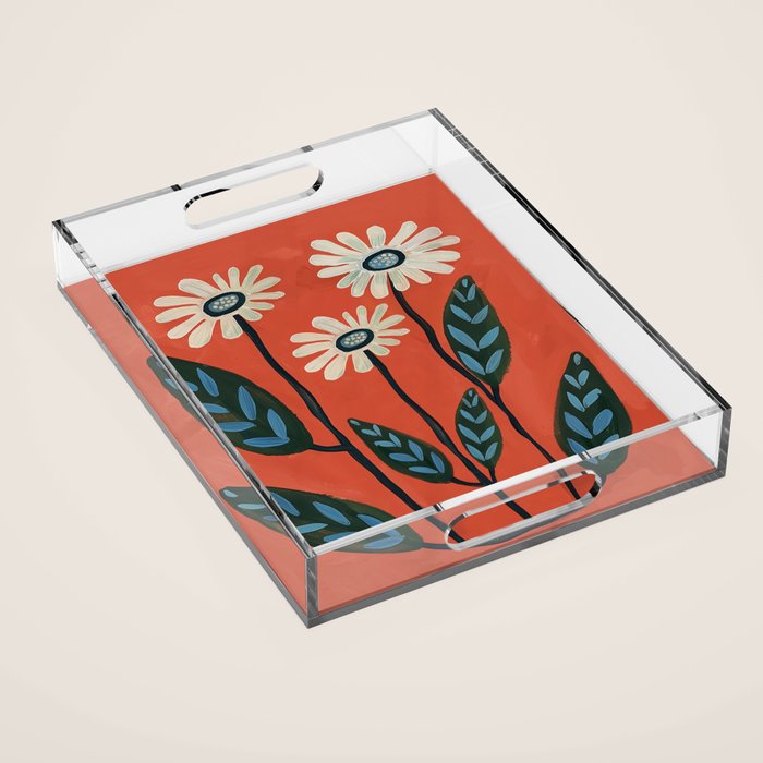 Terracotta Abstract Daisy Flowers Acrylic Tray Gallery Image 1