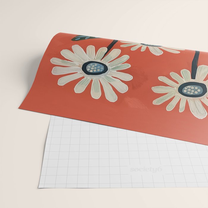 Terracotta Abstract Daisy Flowers Wrapping Paper Gallery Image 2