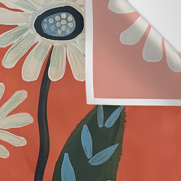Terracotta Abstract Daisy Flowers Wall Tapestry Gallery Image 3