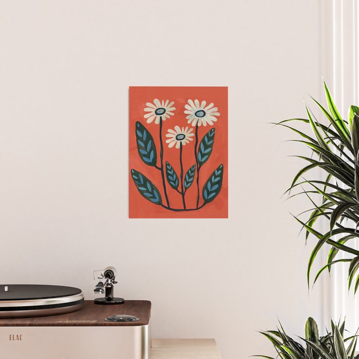 Terracotta Abstract Daisy Flowers Poster Gallery Image 2