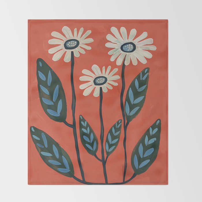Terracotta Abstract Daisy Flowers Throw Blanket Gallery Image 2