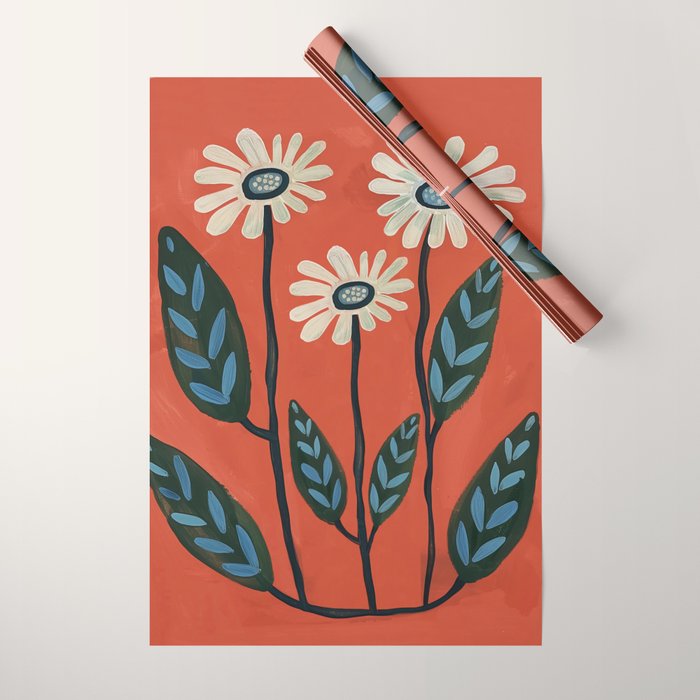 Terracotta Abstract Daisy Flowers Wrapping Paper Gallery Image 1