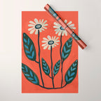 Terracotta Abstract Daisy Flowers Wrapping Paper Gallery Image 1