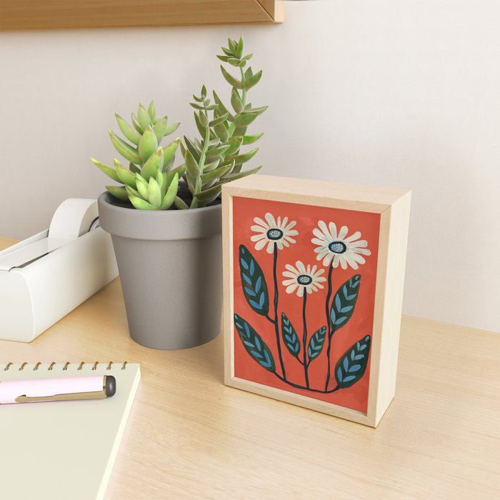 Terracotta Abstract Daisy Flowers Mini Art Print Gallery Image 2
