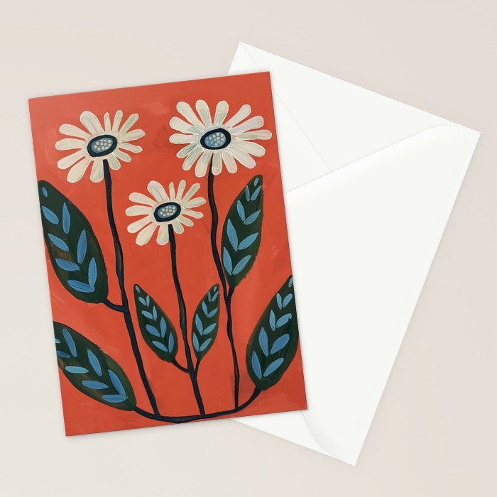 Terracotta Abstract Daisy Flowers Stationery Card Gallery Image 2