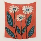 Terracotta Abstract Daisy Flowers Wall Tapestry Gallery Image 4