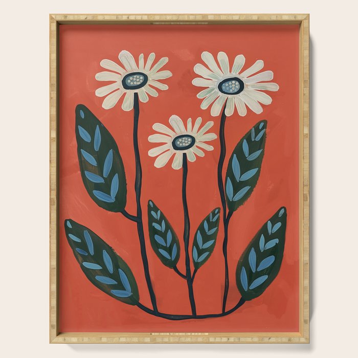 Terracotta Abstract Daisy Flowers Serving Tray Gallery Image 1
