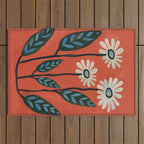 Terracotta Abstract Daisy Flowers Outdoor Rug Gallery Image 1