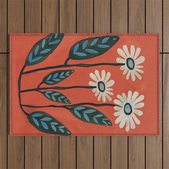 Terracotta Abstract Daisy Flowers Outdoor Rug Gallery Image 1