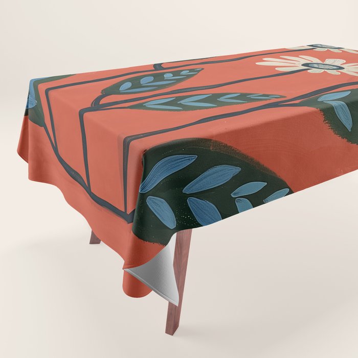 Terracotta Abstract Daisy Flowers Tablecloth Gallery Image 1