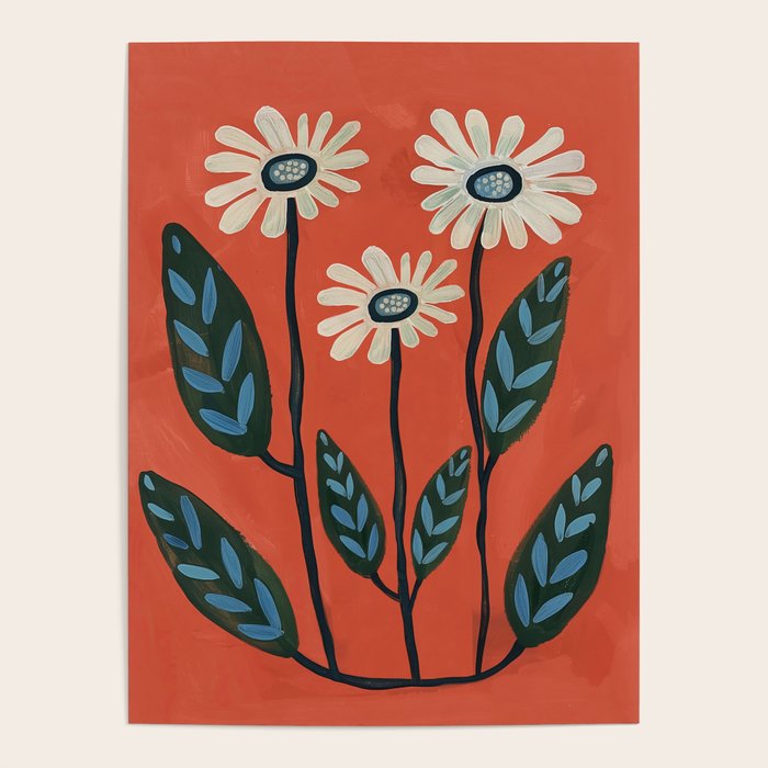 Terracotta Abstract Daisy Flowers Poster Gallery Image 1