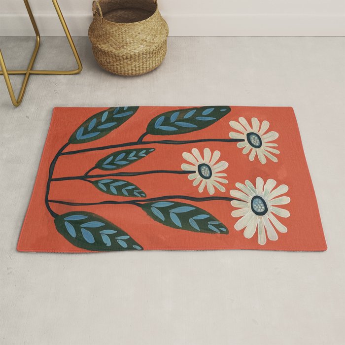 Terracotta Abstract Daisy Flowers Rug Gallery Image 1