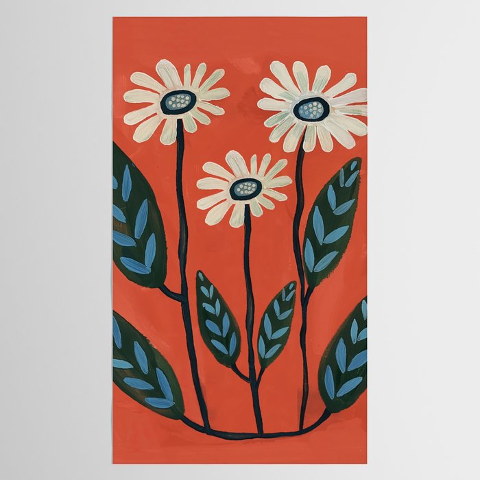 Terracotta Abstract Daisy Flowers Tablecloth Gallery Image 2
