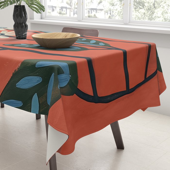 Terracotta Abstract Daisy Flowers Tablecloth Gallery Image 3