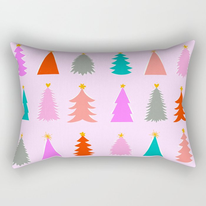 Christmas Tree Pattern on Pink Rectangular Pillow Gallery Image 1