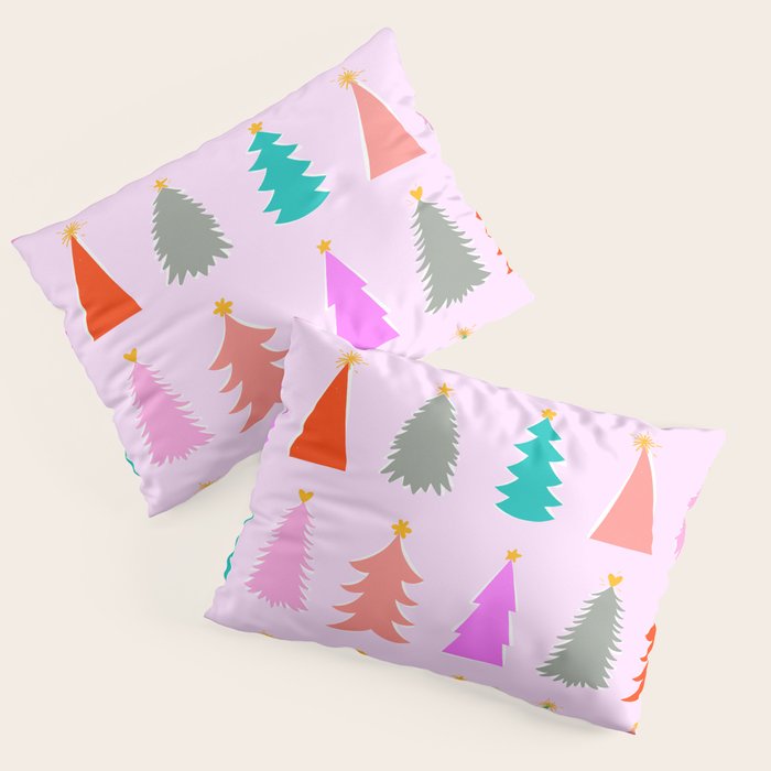 Christmas Tree Pattern on Pink Pillow Sham Gallery Image 3