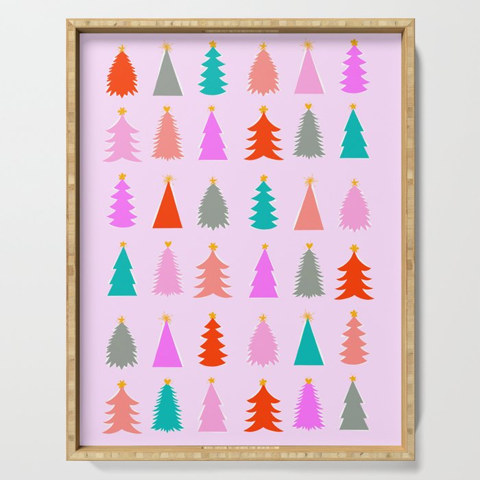 Christmas Tree Pattern on Pink Serving Tray Gallery Image 1