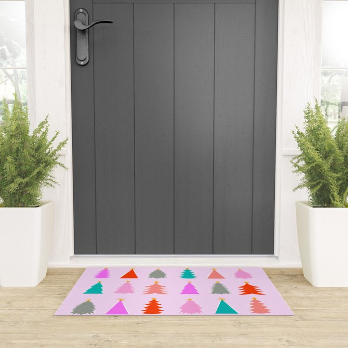 Christmas Tree Pattern on Pink Welcome Mat Gallery Image 3