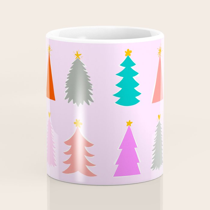 Christmas Tree Pattern on Pink Coffee Mug Gallery Image 4