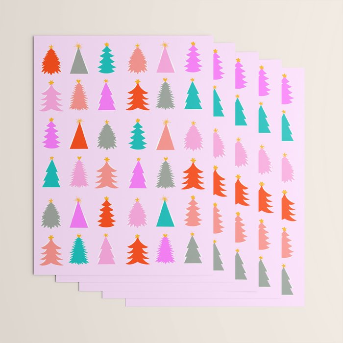 Christmas Tree Pattern on Pink Wrapping Paper Gallery Image 3