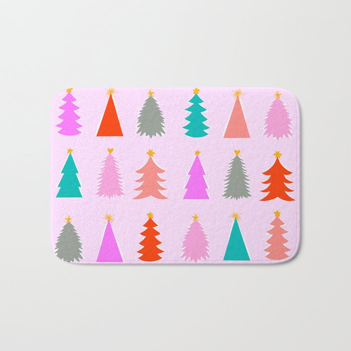 Christmas Tree Pattern on Pink Bath Mat Gallery Image 1