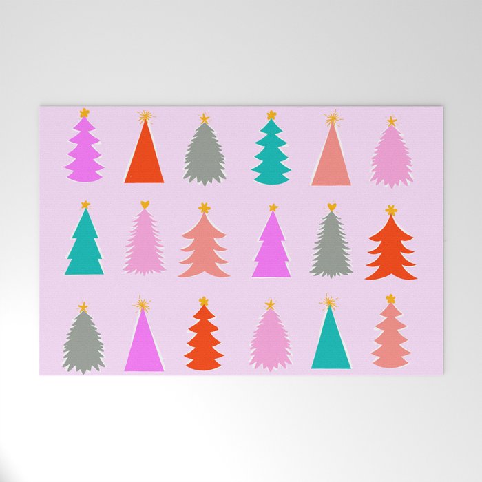 Christmas Tree Pattern on Pink Welcome Mat Gallery Image 1