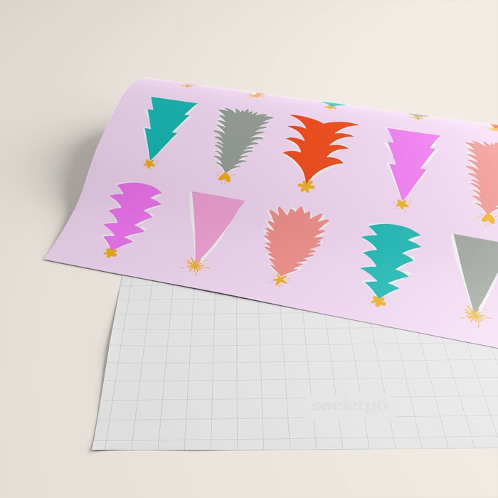 Christmas Tree Pattern on Pink Wrapping Paper Gallery Image 2