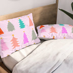 Christmas Tree Pattern on Pink Pillow Sham Gallery Image 2