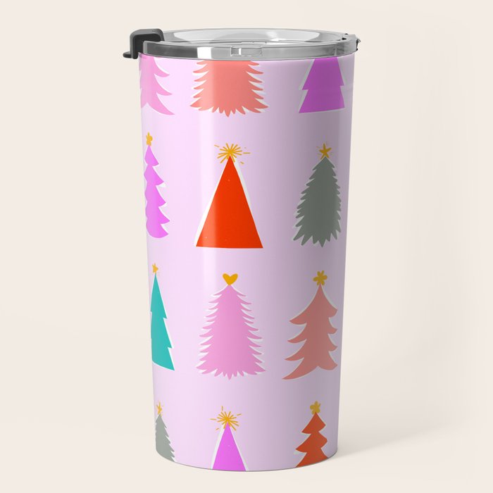 Christmas Tree Pattern on Pink Travel Mug Gallery Image 3