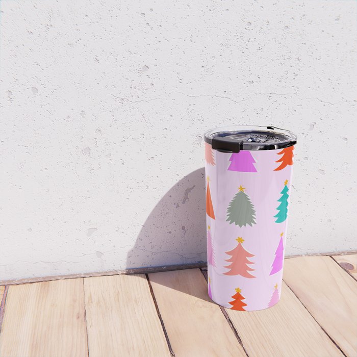 Christmas Tree Pattern on Pink Travel Mug Gallery Image 4