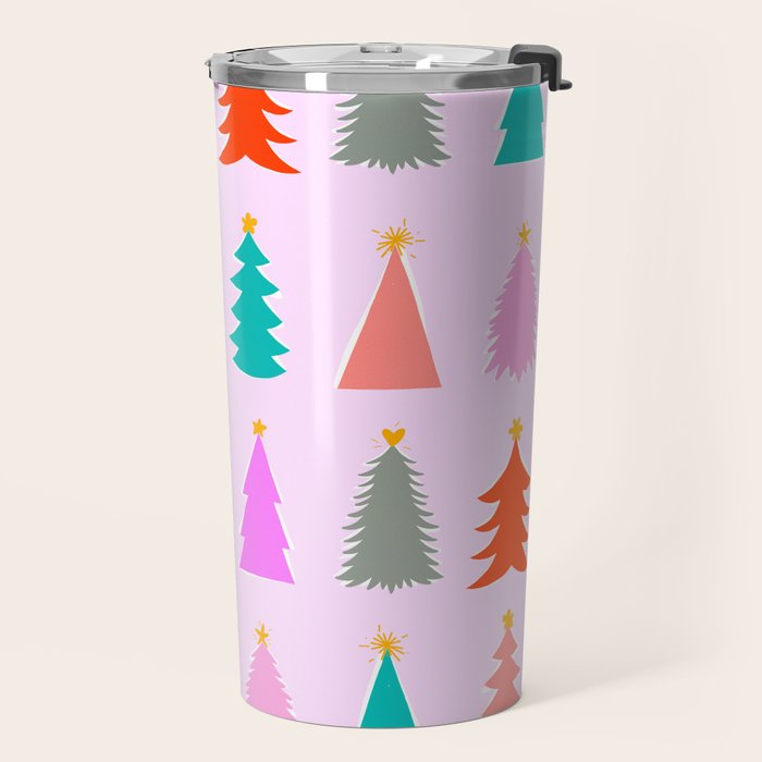 Christmas Tree Pattern on Pink Travel Mug Gallery Image 2