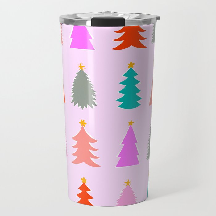 Christmas Tree Pattern on Pink Travel Mug Gallery Image 1