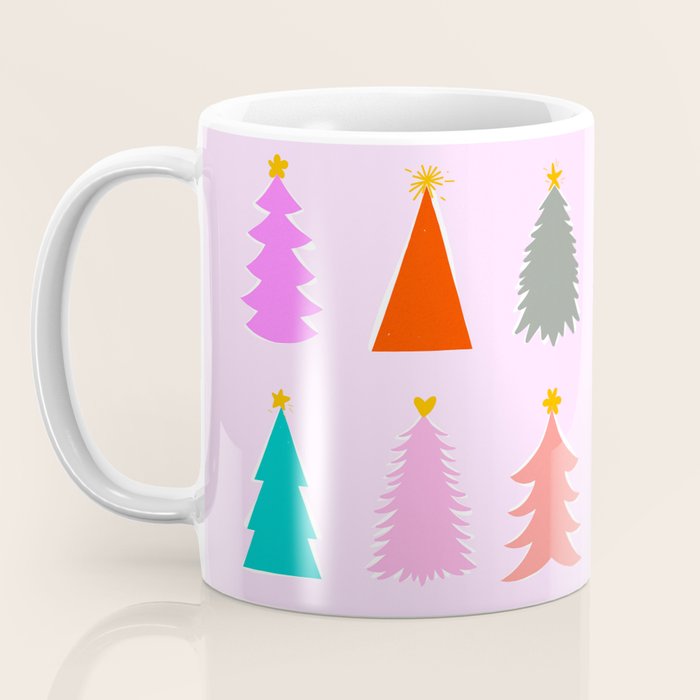 Christmas Tree Pattern on Pink Coffee Mug Gallery Image 3